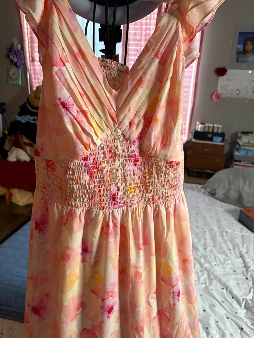 Grace Karin Pink Floral Ruffle-Hem Sundress